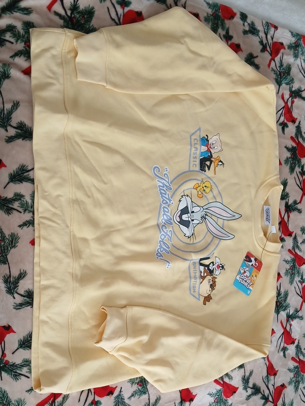 Warner Bros. Pale Yellow Looney Tunes Crewneck with Bugs Bunny Graphic